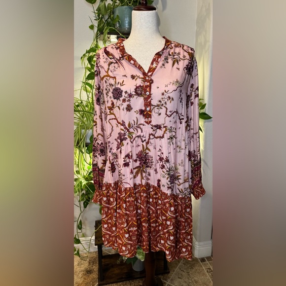 Anthropologie Rust and Cream Floral Dress - Picture 4 of 14